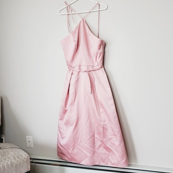 GATHER & GOWN Pink Satin Bridesmaid Formal A-Line Dress - Picture 3 of 15